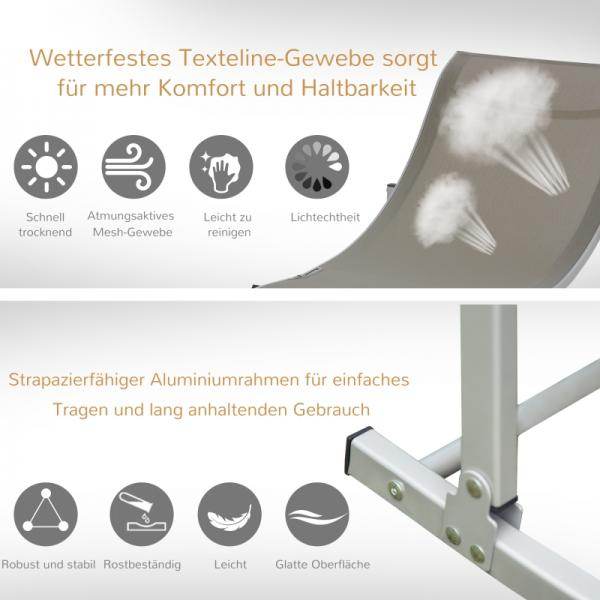2er Set Gartenliege Sonnenliege Stoffliege Relaxliege ergonomisch Alu Texteline Hellgrau - Palo24
