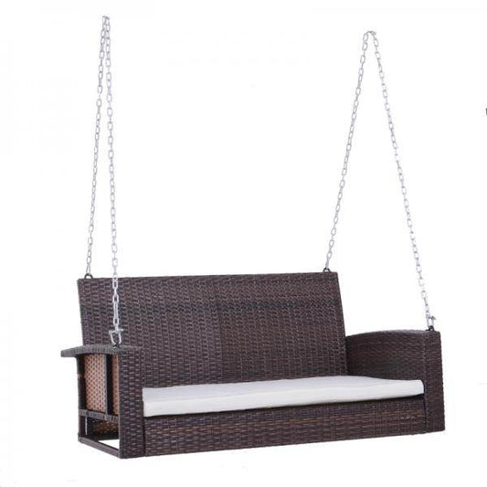 Hängebank 2-Sitzer Rattan Gartenschaukel mit Sitzkissen Hängeschaukel Schaukelbank Braun - Palo24