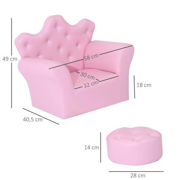 Kindersessel Kindersofa Mädchen Softsofa Kristallknöpfen Hocker Rosa - Palo24
