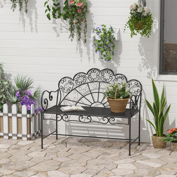 Gartenbank Sitzbank Gartenmöbel 2-Sitzer Metall Schwarz - Palo24