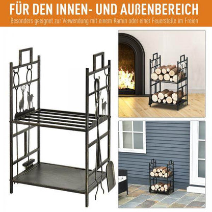 Kaminholzständer Kaminbesteck Brennholzregal Feuerholzablage Kaminwerkzeug Eisen Gold - Palo24