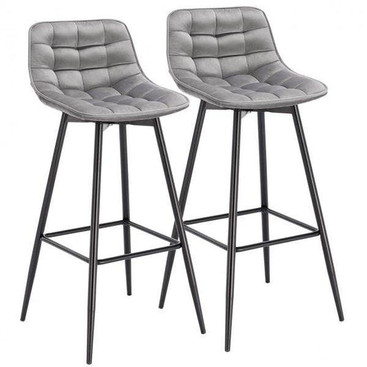 2er-Set Designer Barstuhl mit Fußstütze Samt, Metallbeine Elif hellgrau - Palo24
