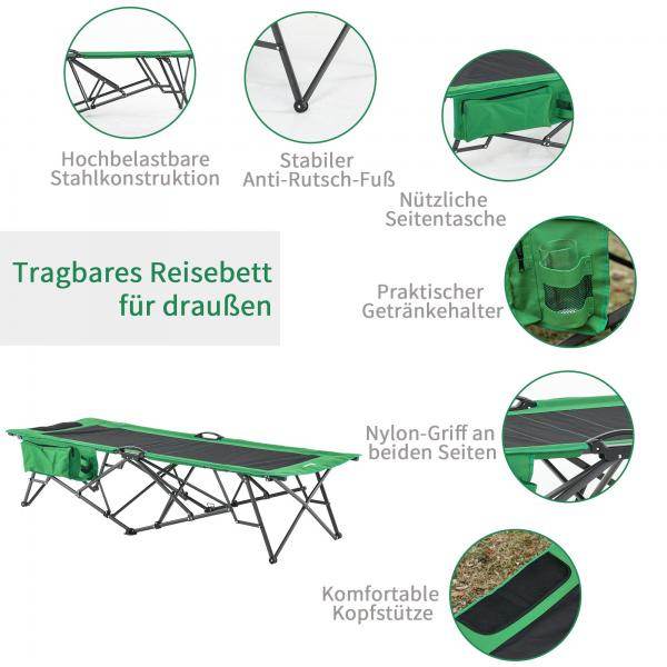 Campingbett Breite klappbar Einzelperson grün schwarz - Palo24