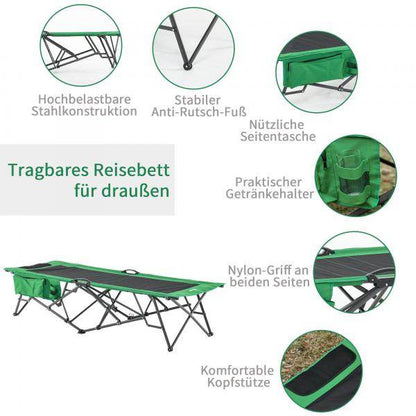 Campingbett Breite klappbar Einzelperson grün schwarz - Palo24