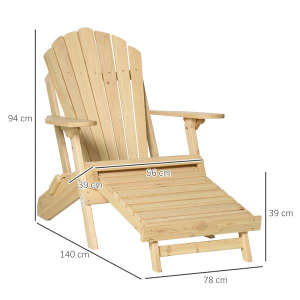 Adirondack-Gartenstuhl mit Fußstütze klappbar Gartenliege Outdoor Gartenmöbel Kiefernholz Natur - Palo24