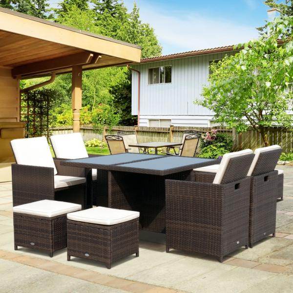 Polyrattan Sitzgruppe Essgruppe 21 tlg. mit Kissen Alu Braun - Palo24