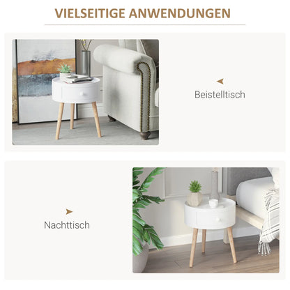 Couchtisch rund Beistelltisch mit Schublade Holz Weiss