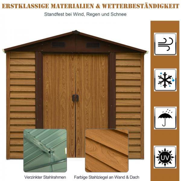 Geräteschuppen Geräteschrank Gerätehaus Gartenhaus Holzmaserungsimitat+Kaffee L152 x B235,7 x H208,7 cm - Palo24