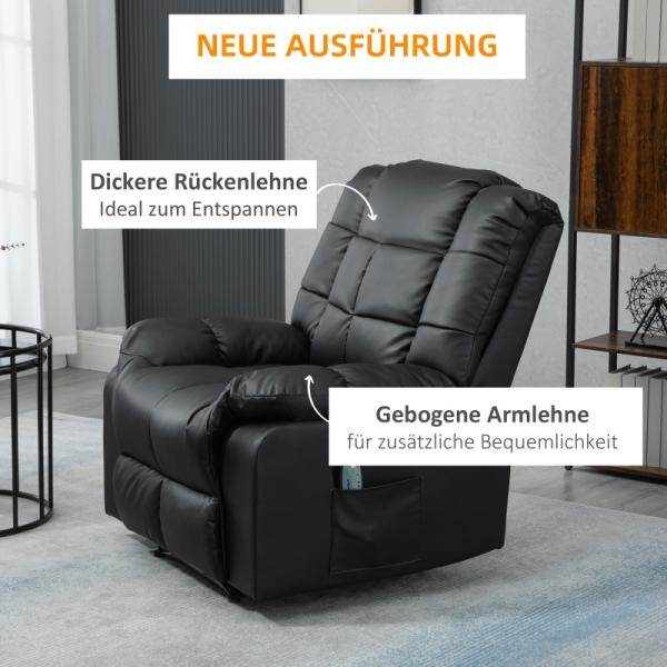 Massagesessel, Relaxsessel, 8 Vibrationspunkte, Liegefunktion, Kunstleder, schwarz, - Palo24