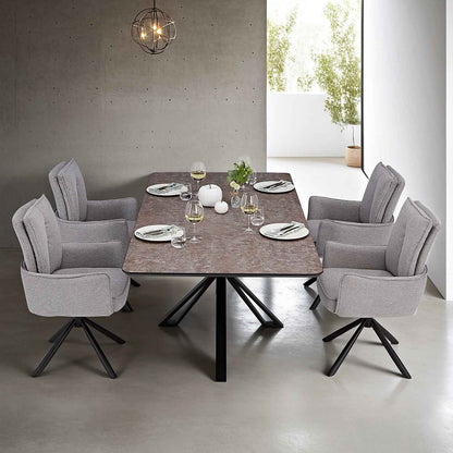 Esstisch mit 4 Stühlen Set Essgruppe Polsterstühle Drehbar Grau 200x100 cm Metall Braun Schwarz