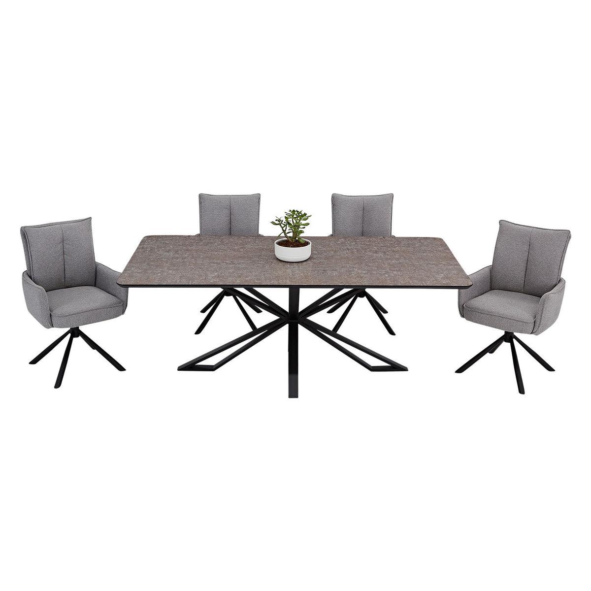 Esstisch mit 4 Stühlen Set Essgruppe Polsterstühle Drehbar Grau 200x100 cm Metall Braun Schwarz