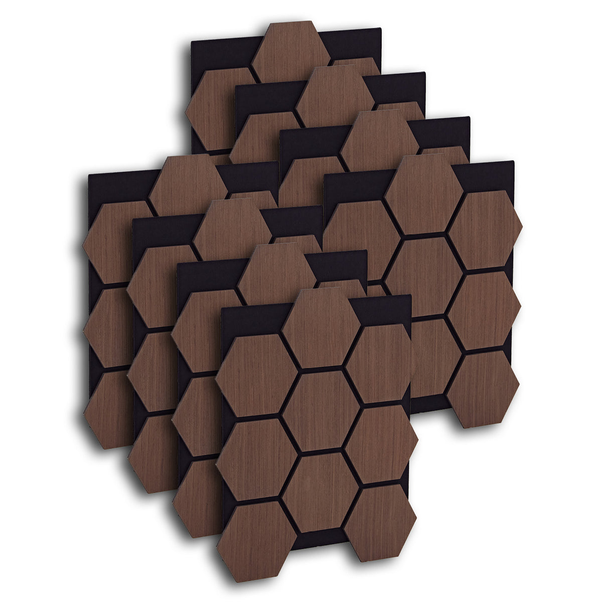 8er Set Akustikpaneele Wandpaneele Hexagon Wabe 76 x 62 cm Braun Walnuss Holz 3D - Palo24