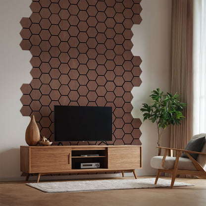 8er Set Akustikpaneele Wandpaneele Hexagon Wabe 76 x 62 cm Braun Walnuss Holz 3D - Palo24