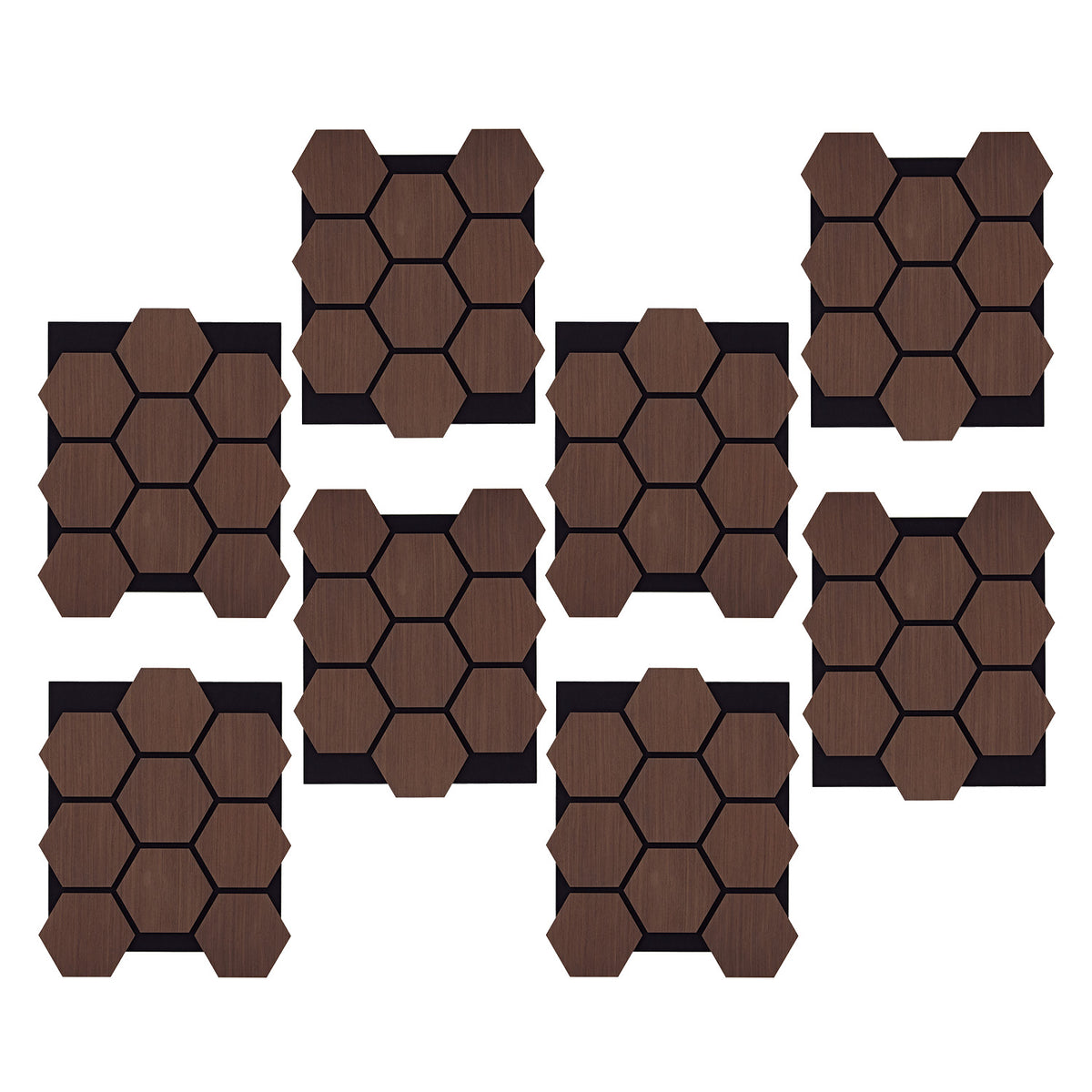 8er Set Akustikpaneele Wandpaneele Hexagon Wabe 76 x 62 cm Braun Walnuss Holz 3D - Palo24