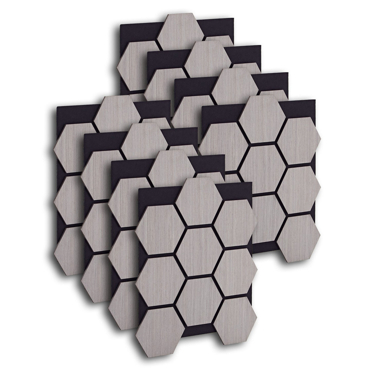 8er Set Akustikpaneele Wandpaneele Hexagon Wabe 76 x 62 cm Grau Holz 3D - Palo24