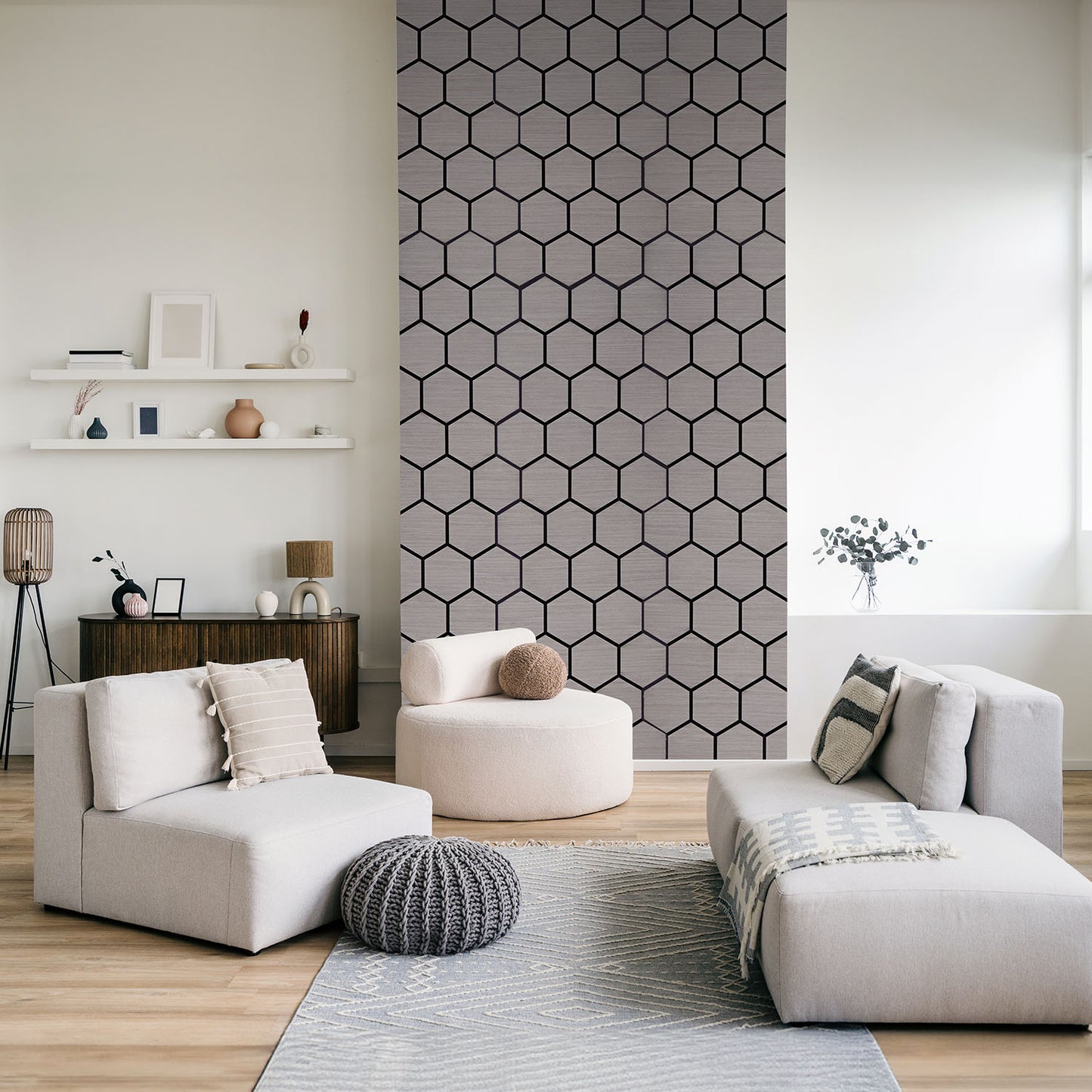 8er Set Akustikpaneele Wandpaneele Hexagon Wabe 76 x 62 cm Grau Holz 3D - Palo24