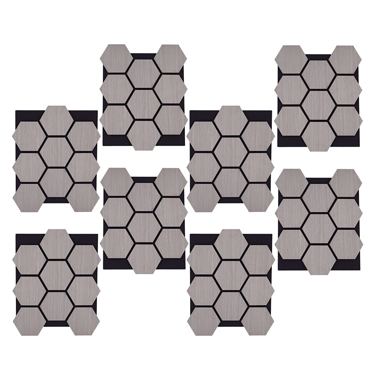 8er Set Akustikpaneele Wandpaneele Hexagon Wabe 76 x 62 cm Grau Holz 3D - Palo24