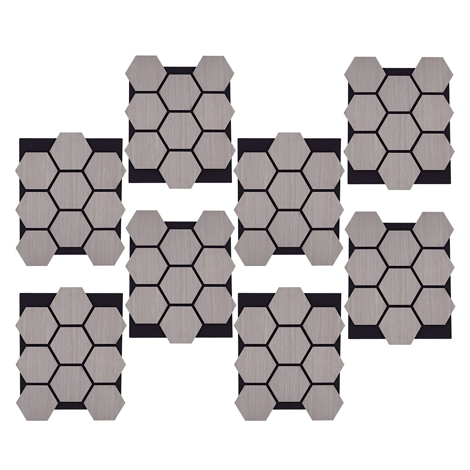 8er Set Akustikpaneele Wandpaneele Hexagon Wabe 76 x 62 cm Grau Holz 3D - Palo24