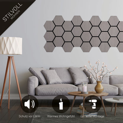 8er Set Akustikpaneele Wandpaneele Hexagon Wabe 76 x 62 cm Grau Holz 3D - Palo24