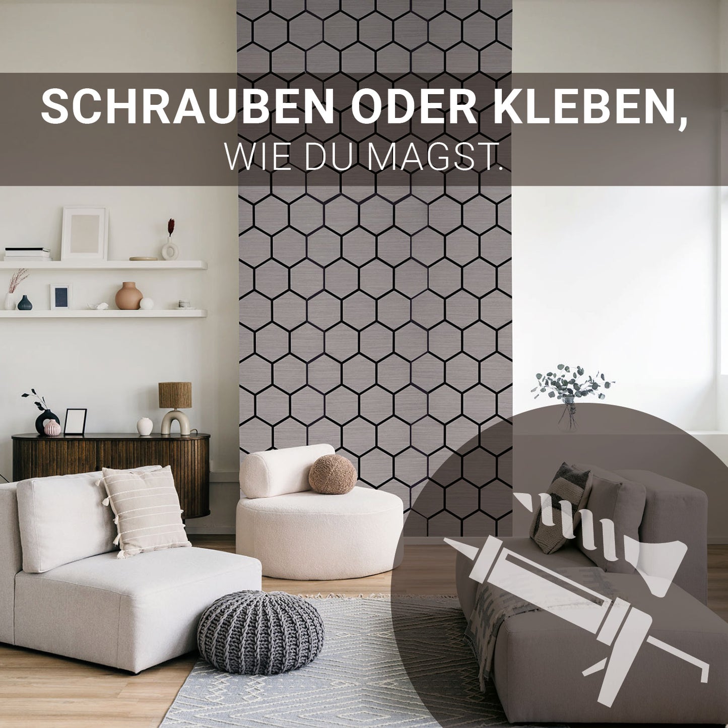8er Set Akustikpaneele Wandpaneele Hexagon Wabe 76 x 62 cm Grau Holz 3D - Palo24