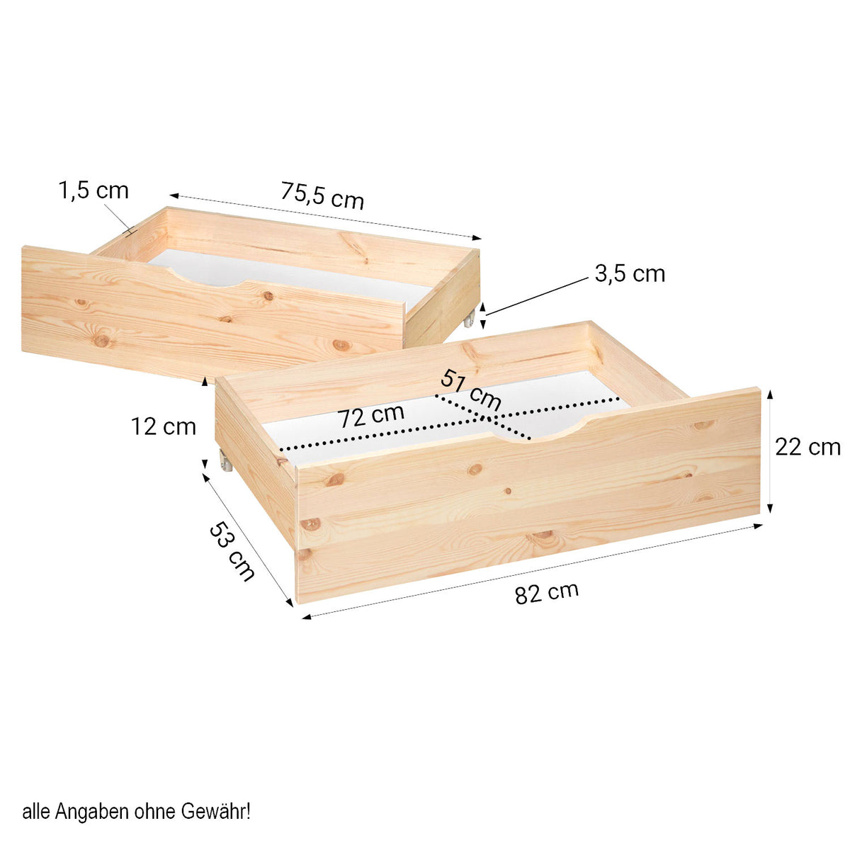 Palettenbett 90x200 cm Natur | Einzelbett mit Bettkästen | mit Matratze | Holz | Kind Gast