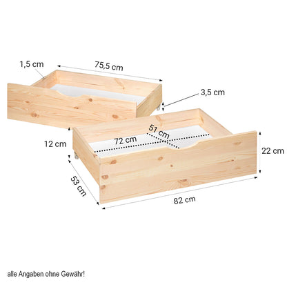 Palettenbett 90x200 cm Natur | Einzelbett mit Bettkästen | mit Matratze | Holz | Kind Gast