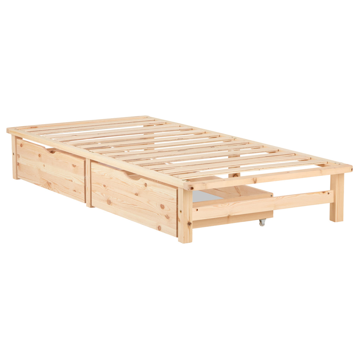 Palettenbett 90x200 cm Natur | Einzelbett mit Bettkästen | mit Matratze | Holz | Kind Gast