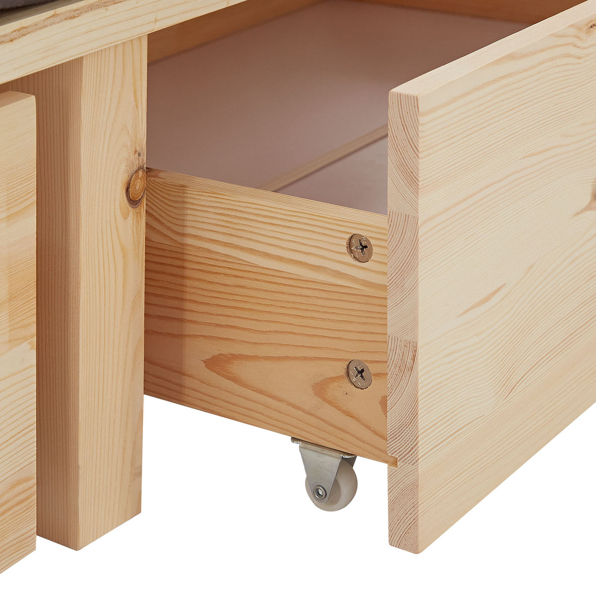 Palettenbett 90x200 cm Natur | Einzelbett mit Bettkästen | mit Matratze | Holz | Kind Gast
