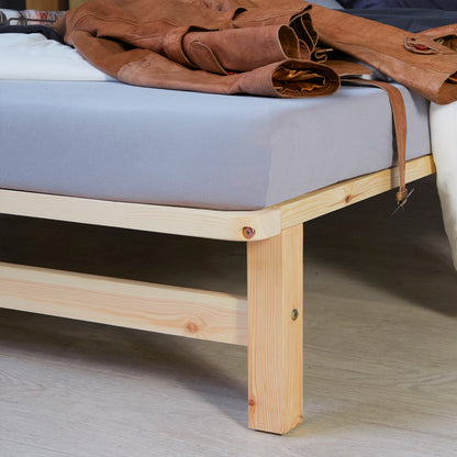 Palettenbett 140x200 cm Natur | Einzelbett mit Bettkästen | mit Matratze | Holz | Jugend Gast