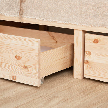 Palettenbett 140x200 cm Natur | Einzelbett mit Bettkästen | mit Matratze | Holz | Jugend Gast