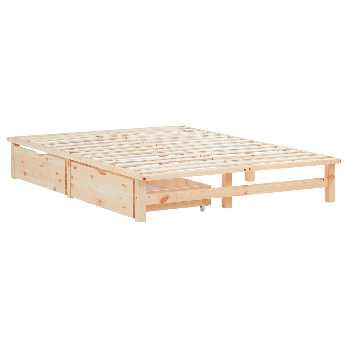 Palettenbett 140x200 cm Natur | Einzelbett mit Bettkästen | mit Matratze | Holz | Jugend Gast