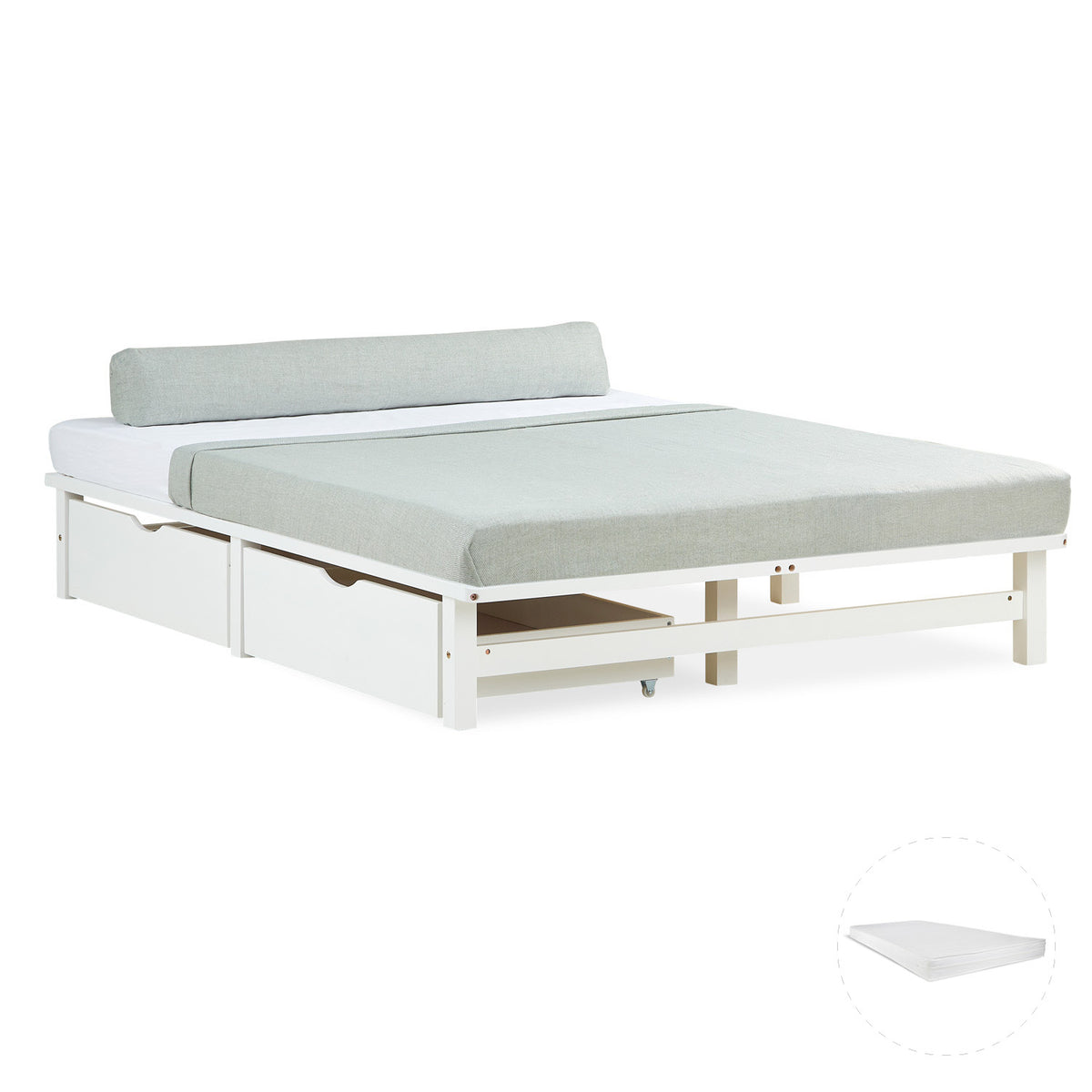 Palettenbett 140x200 cm Weiss | Doppelbett mit Bettkästen | mit Matratze | Holz | Kind Gast