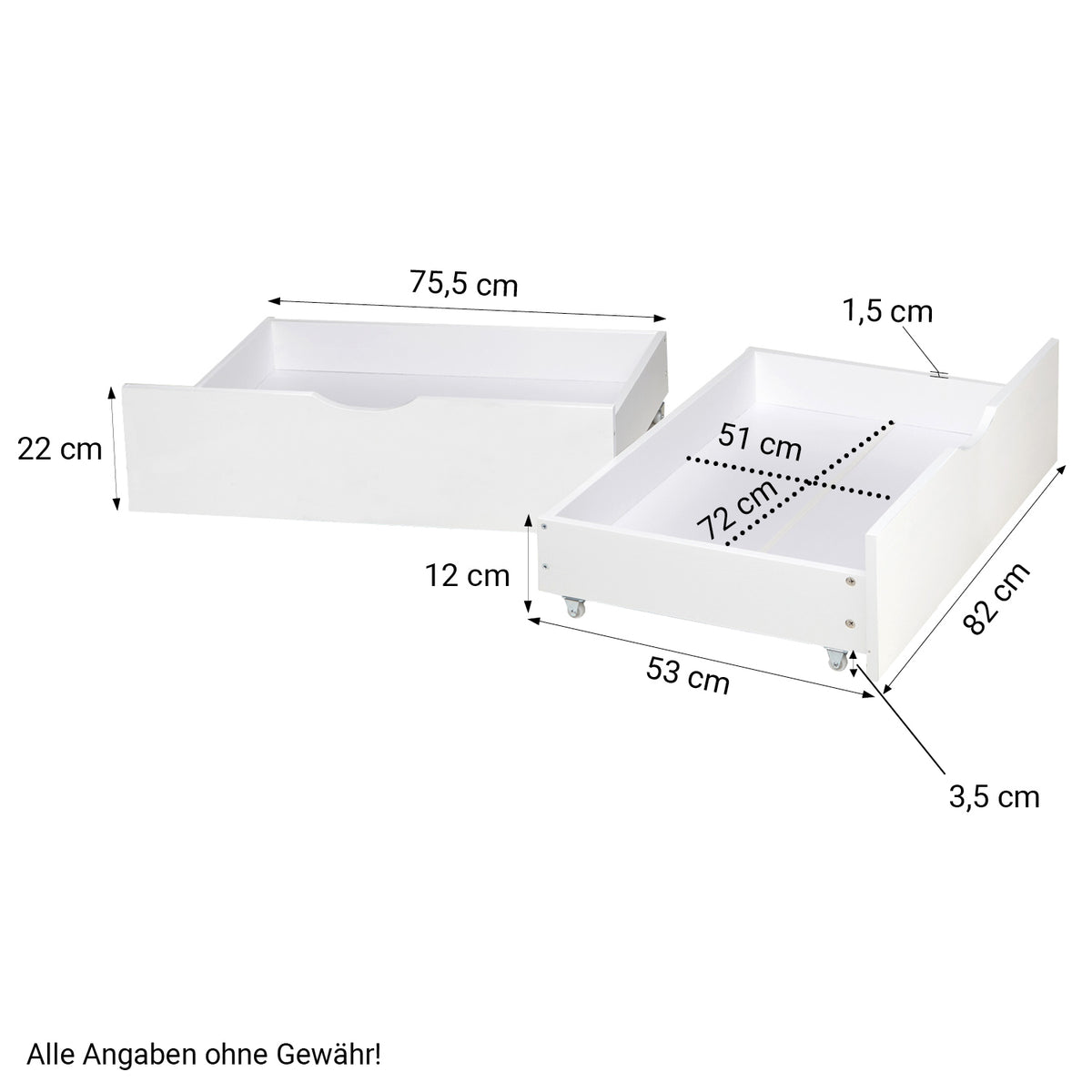 Palettenbett 140x200 cm Weiss | Doppelbett mit Bettkästen | mit Matratze | Holz | Kind Gast
