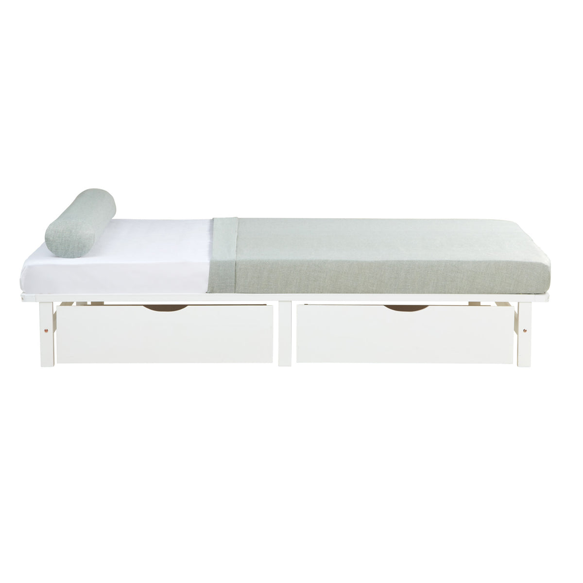 Palettenbett 140x200 cm Weiss | Doppelbett mit Bettkästen | mit Matratze | Holz | Kind Gast