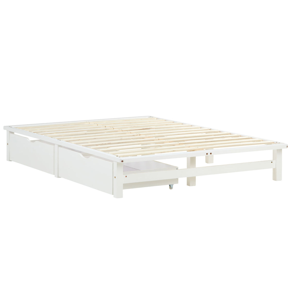 Palettenbett 140x200 cm Weiss | Doppelbett mit Bettkästen | mit Matratze | Holz | Kind Gast