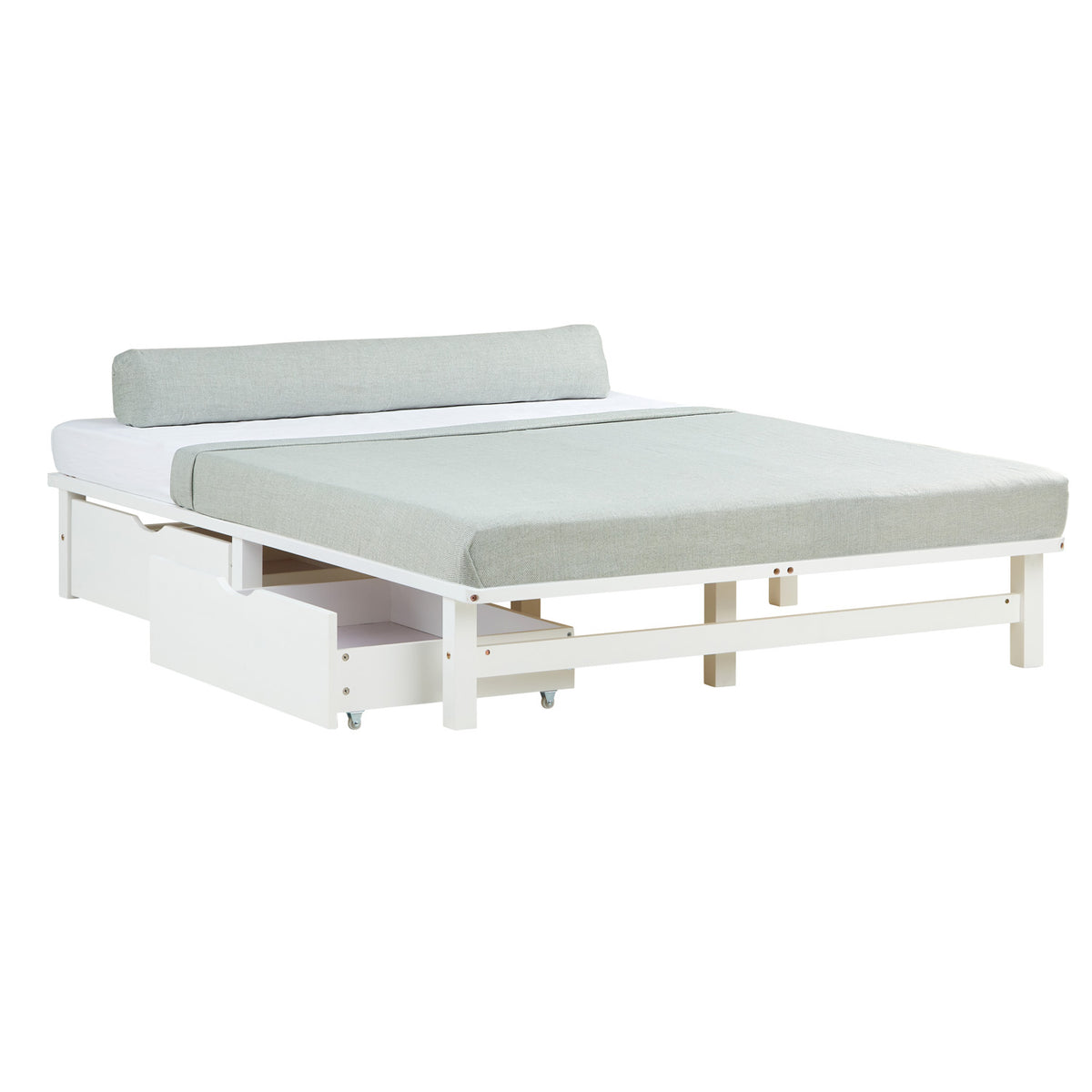 Palettenbett 140x200 cm Weiss | Doppelbett mit Bettkästen | mit Matratze | Holz | Kind Gast