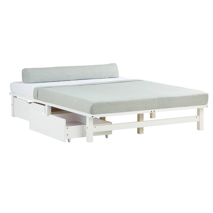 Palettenbett 140x200 cm Weiss | Doppelbett mit Bettkästen | mit Matratze | Holz | Kind Gast