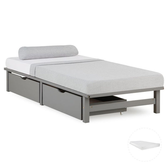 Palettenbett 90x200 cm mit Bettkästen & Matratze Grau - Palo24