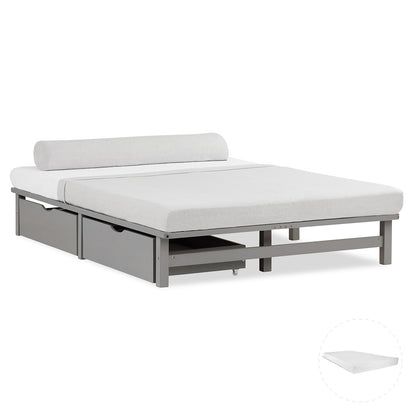 Palettenbett 140x200 cm Grau | Doppelbett mit Bettkästen | mit Matratze | Holz | Kind Gast