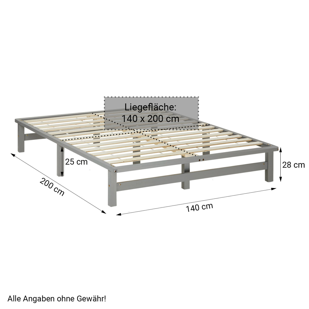 Palettenbett 140x200 cm Grau | Doppelbett mit Bettkästen | mit Matratze | Holz | Kind Gast