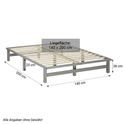 Palettenbett 140x200 cm Grau | Doppelbett mit Bettkästen | mit Matratze | Holz | Kind Gast