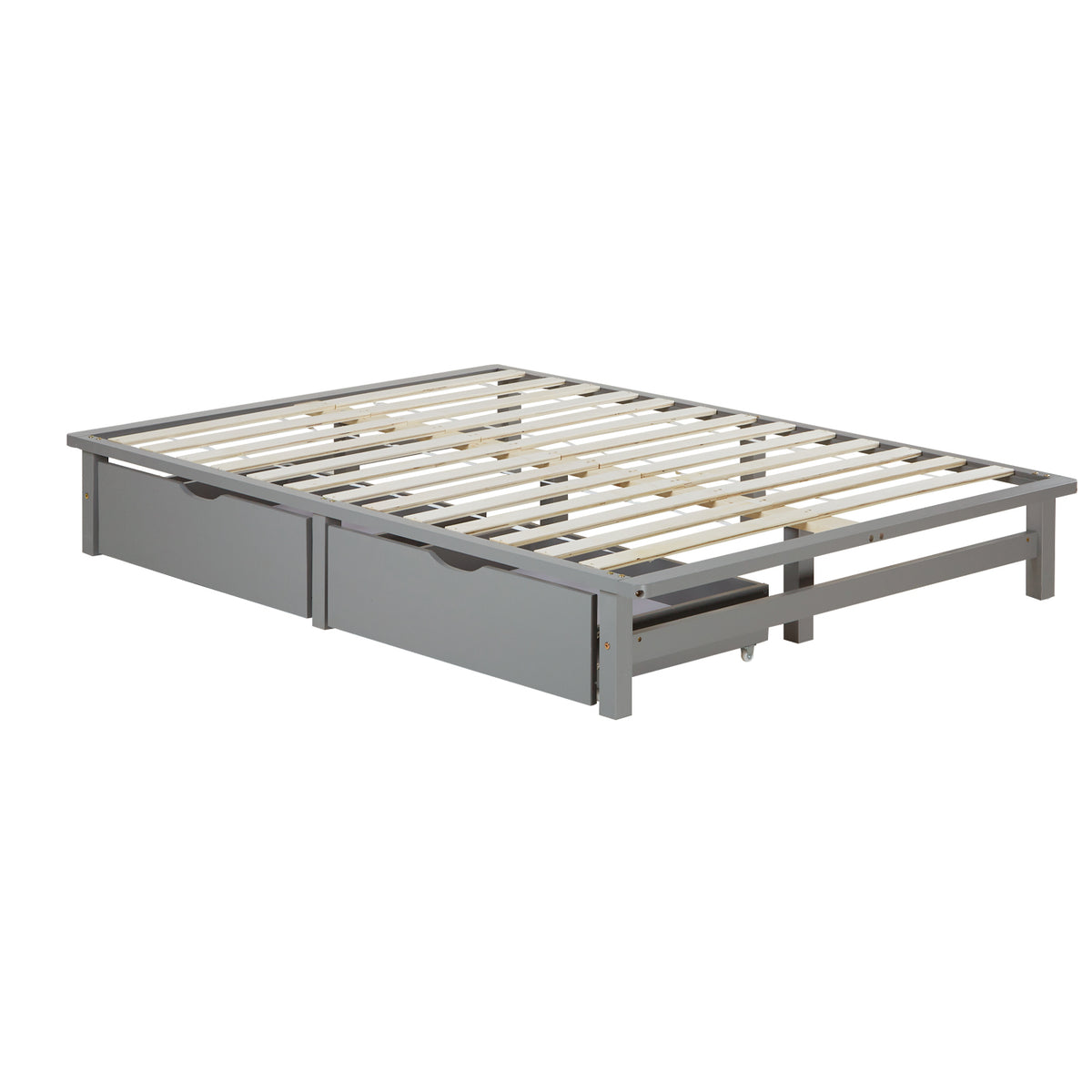 Palettenbett 140x200 cm Grau | Doppelbett mit Bettkästen | mit Matratze | Holz | Kind Gast