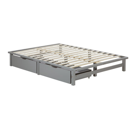 Palettenbett 140x200 cm Grau | Doppelbett mit Bettkästen | mit Matratze | Holz | Kind Gast