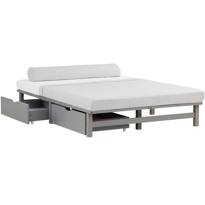 Palettenbett 140x200 cm Grau | Doppelbett mit Bettkästen | mit Matratze | Holz | Kind Gast