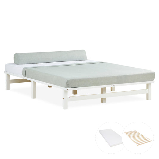 Palettenbett 140x200 cm Weiss | Doppelbett mit Matratze | mit Lattenrost | Holz | Jugend Gast