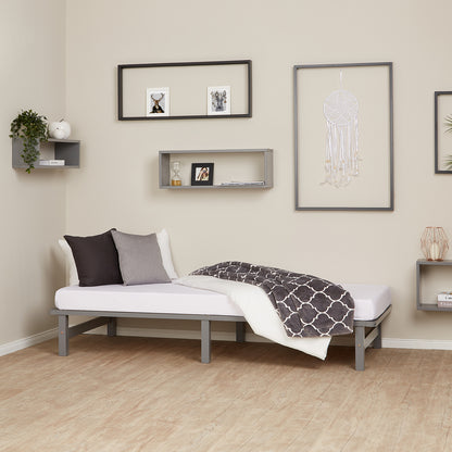 Palettenbett 90x200 cm Grau | Einzelbett mit Matratze | mit Lattenrost | Holz | Jugend Gast