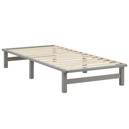 Palettenbett 90x200 cm Grau | Einzelbett mit Matratze | mit Lattenrost | Holz | Jugend Gast