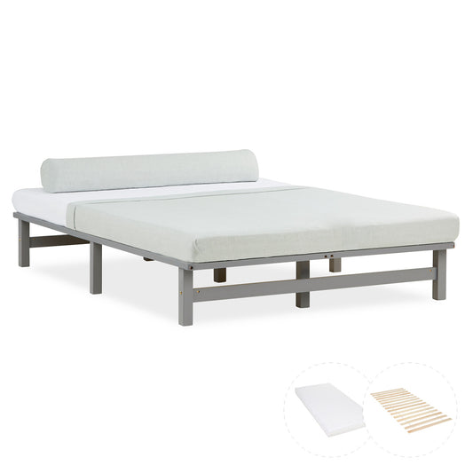 Palettenbett 140x200 cm Grau | Doppelbett mit Matratze | mit Lattenrost | Holz | Jugend Gast