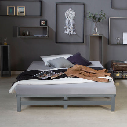 Palettenbett 140x200 cm Grau | Doppelbett mit Matratze | mit Lattenrost | Holz | Jugend Gast