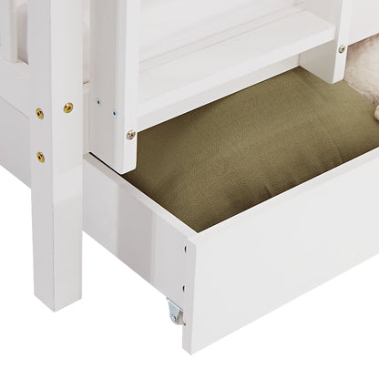 Etagenbett 90x200 cm Weiß | Kinderbett mit Matratze | mit Bettkasten | mit Lattenrost | Rausfallschutz | Umbaubar | massiv